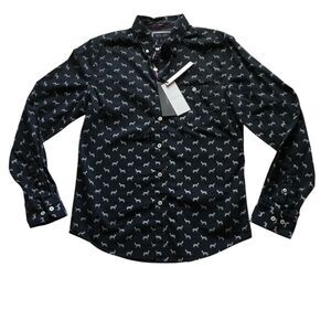 Cactus‎ Man Zebra Print Slim Fit Button-Up Shirt Blue Men's M